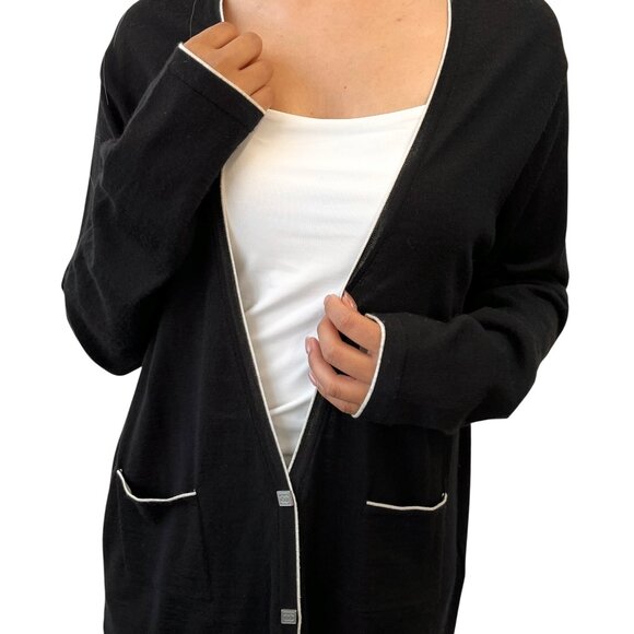 CHANEL Sport Vintage 06A CC Mark Logo Knit Cardigan #46 Black White [106364] - Picture 1 of 12